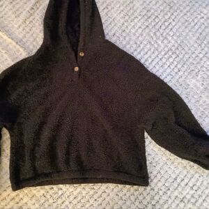 Cropped, fuzzy sweater with hood